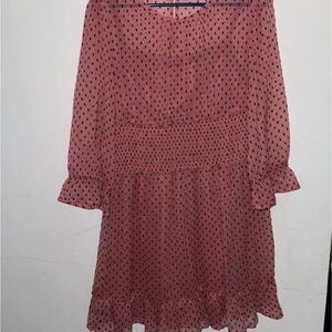 Cato Pink Long Sleeve Dress with Polka Dots